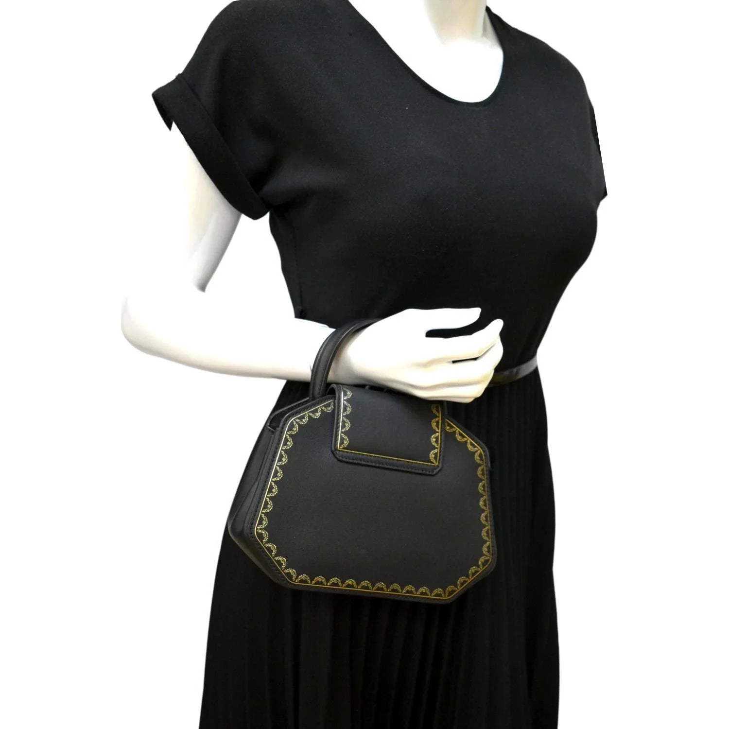 Calfskin Handle Top Mini Leather Black CARTIER Bag Satchel Guirlande Pre-owned