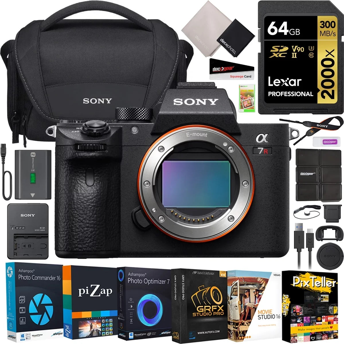 Kit 64GB Gear Accessories Memory a7R LCSU21 with Case Deco ILCE-7RM3A/B Camera 2000X Lexar Mirrorless Video Sony + III Full Card, Frame Version + New Photo Sony Bundle Body Software