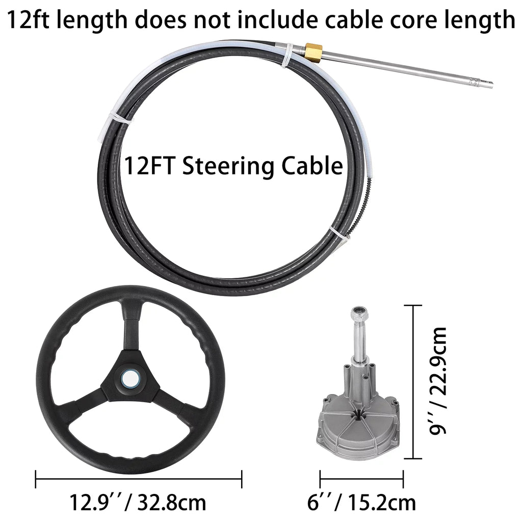 Cable Boat Accessories Ft. 12 Steering VEVORbrand Outboard Ft. Wheel, In. Rotary Mechanical with Boat 12 13