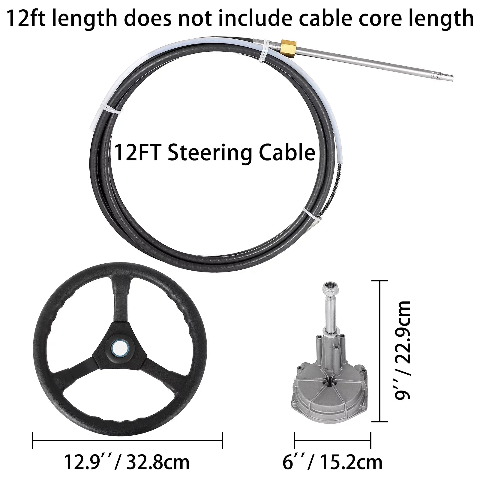 Cable Boat Accessories Ft. 12 Steering VEVORbrand Outboard Ft. Wheel, In. Rotary Mechanical with Boat 12 13