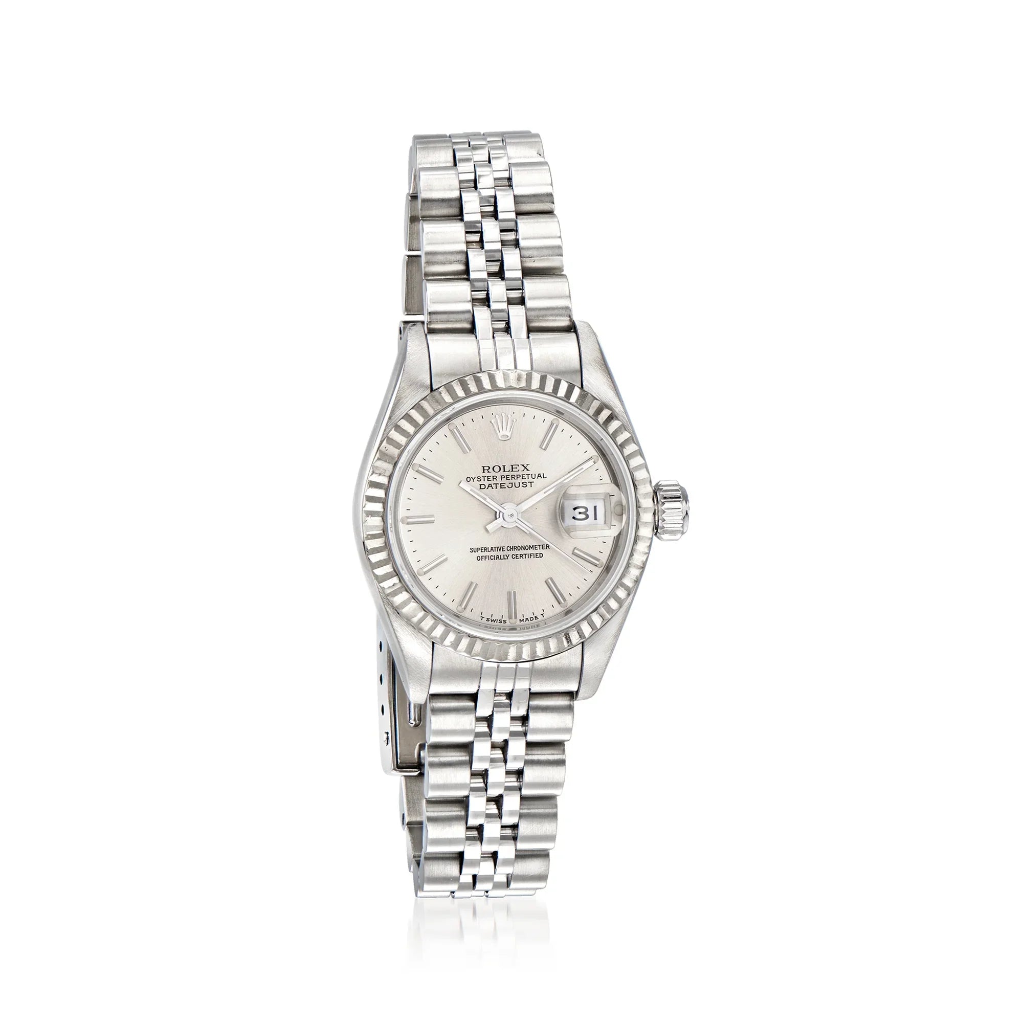 Pre-Owned Ross-Simons Datejust Steel White and 26mm Watch, Automatic Rolex Adult 18kt Women's Stainless Women's, Gold