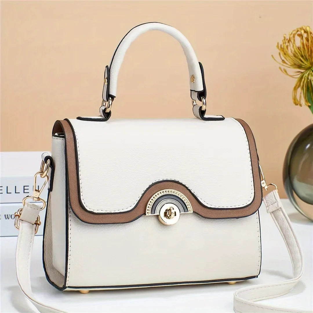 Crossbody Women's Junior Purses Square Handbags, Bag, Ontrast Turn Lock Trendy Color Flap