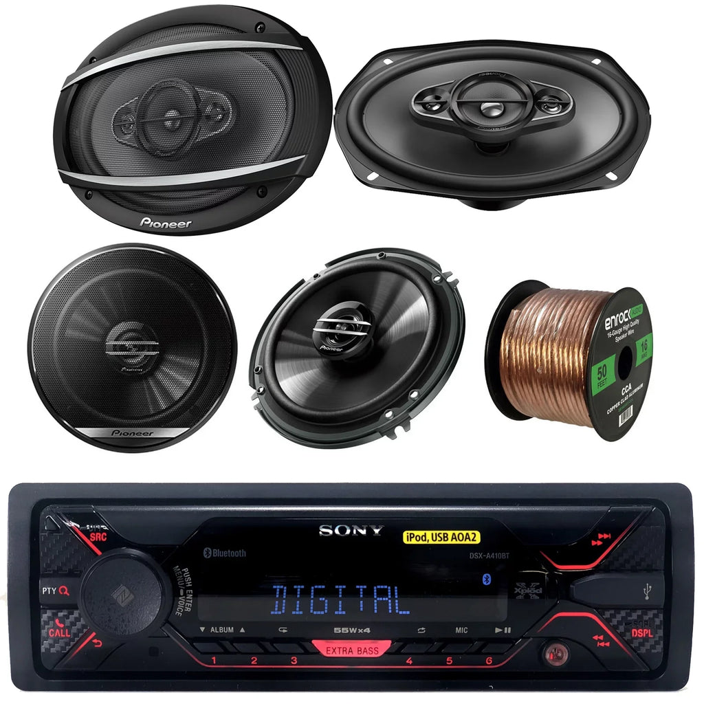 Car Stereo Speaker 50' Enrock Speaker, Way 2x DIN Speakers, Car Inch 2 TSA6967S 6"x9" 4-Way Pioneer 2x Wire DSX-A410BT 6.5" Pioneer 16G Coaxial Sony Audio Receiver, Single 450W