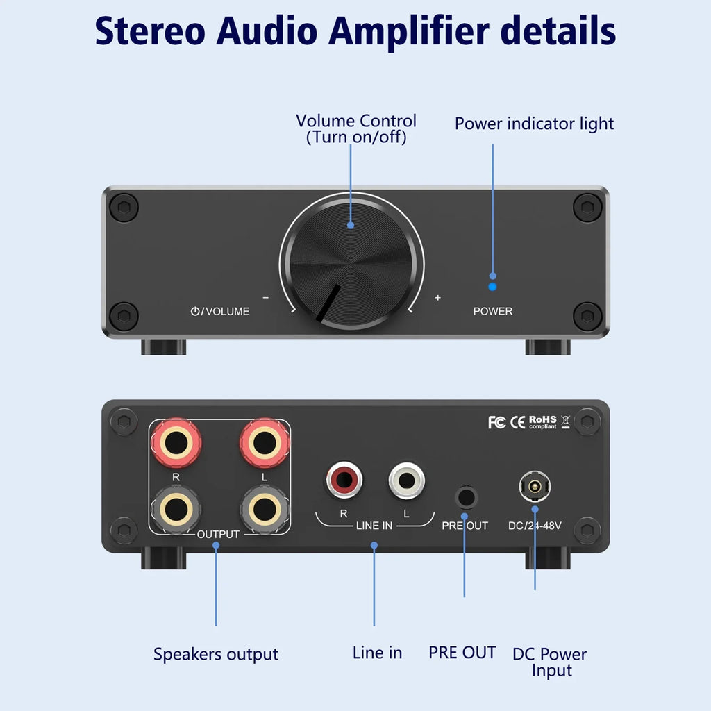TPA3255 Desktop Amplifier Digital Lixada 300W Active 2 for Home Speakers 2.0 Stereo Plug-and-Play X Channel Audio