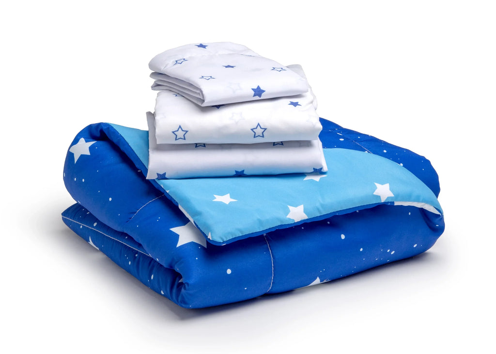 Toddler bottom, Collection | | bottom, | Piece | Comforter Night Children Boys Elastic Top Stars w/ Delta Pillowcase Fitted w/ Bedding Set Blue Elastic Flat 4 Fitted Boys Sheet Sheet, Starry |