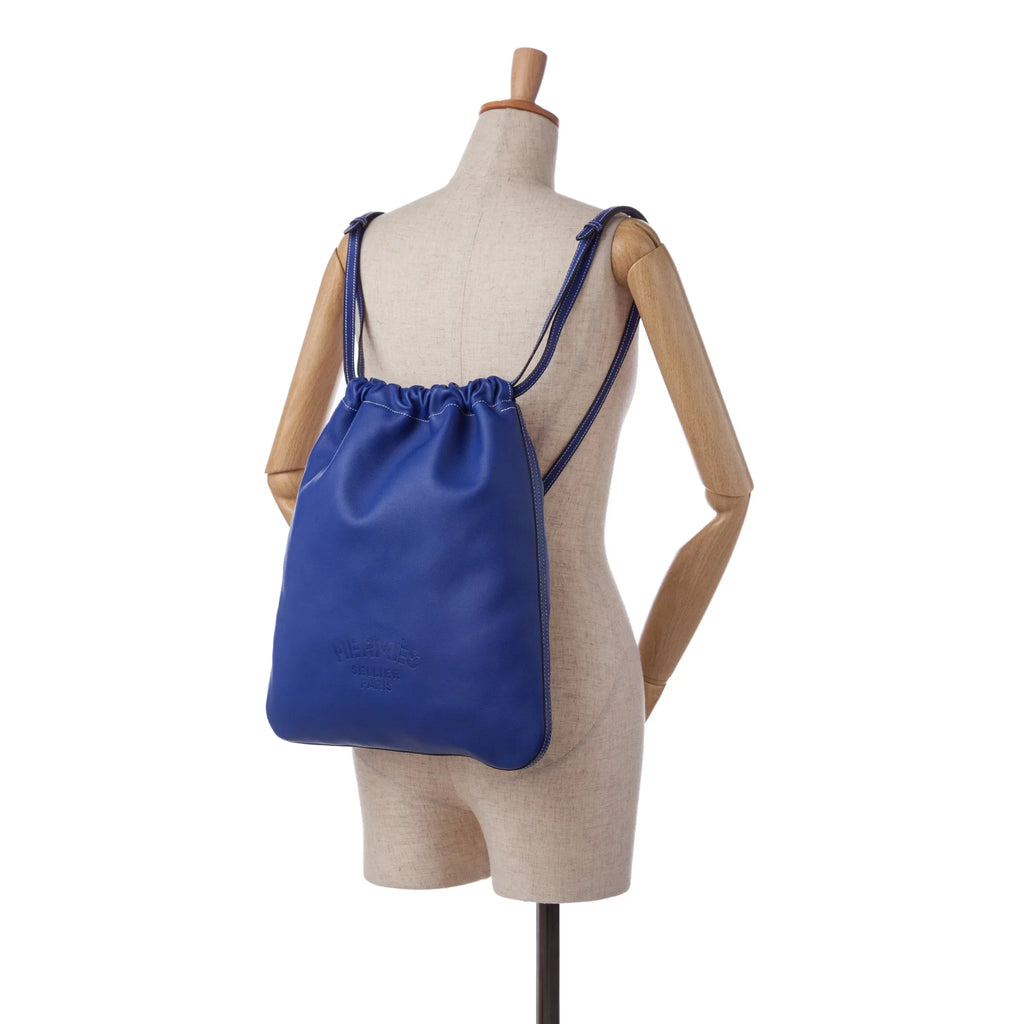 New) (Like Unisex Leather Hermès Pre-Owned Blue Calf Authenticated Bridado Cheri Backpack