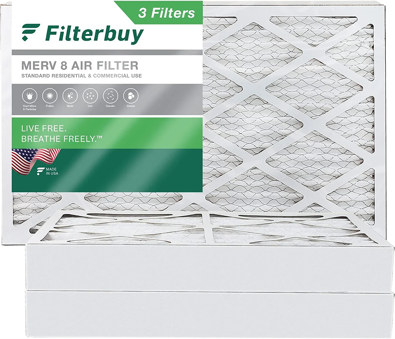 (3-Pack) 8 HVAC Pleated AC Filterbuy MERV 8x20x4 Filters Furnace Air