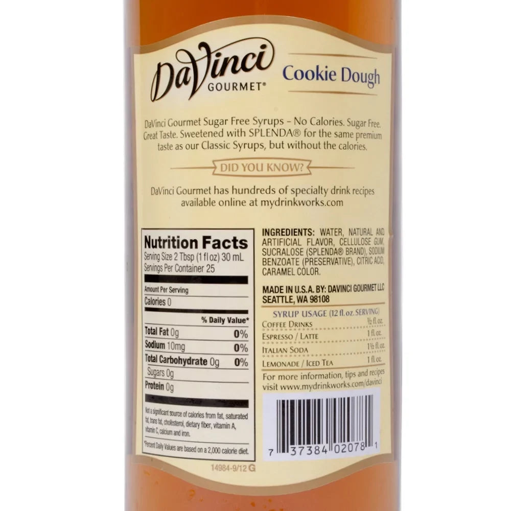 Syrup, Dough, Sugar 750 mL Cookie Vinci Da (Glass) Free