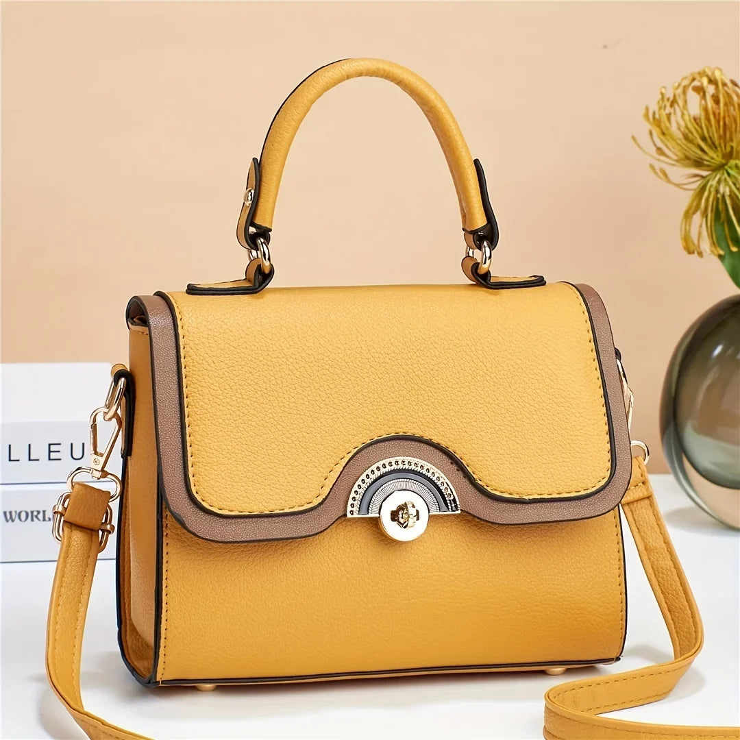 Crossbody Women's Junior Purses Square Handbags, Bag, Ontrast Turn Lock Trendy Color Flap