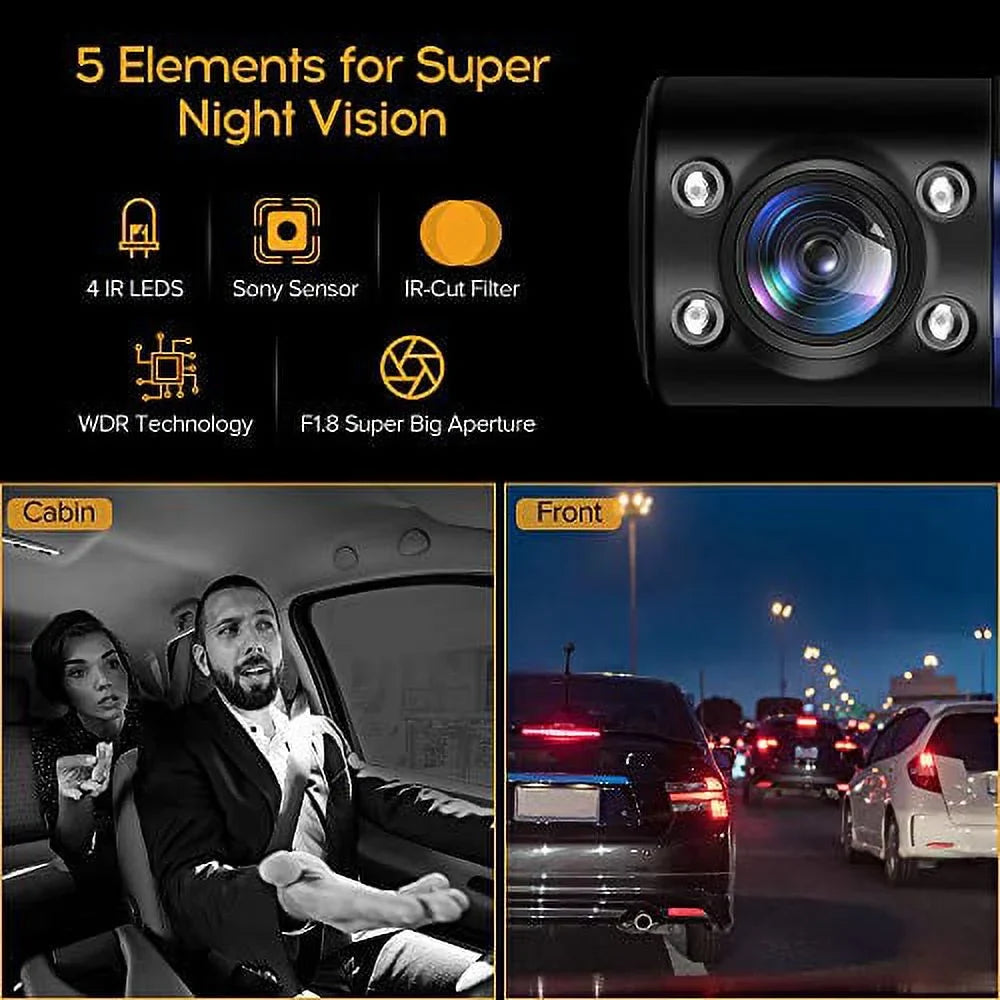 IR B2W Dashcam Lens Car with Front Driving Vision Inside Dash Night Double Cam Rideshare Card Dual 32GB SD Uber 1080P HD Screen Blueskysea Rotatable Camera Lyft Driver Recorder and for 2''