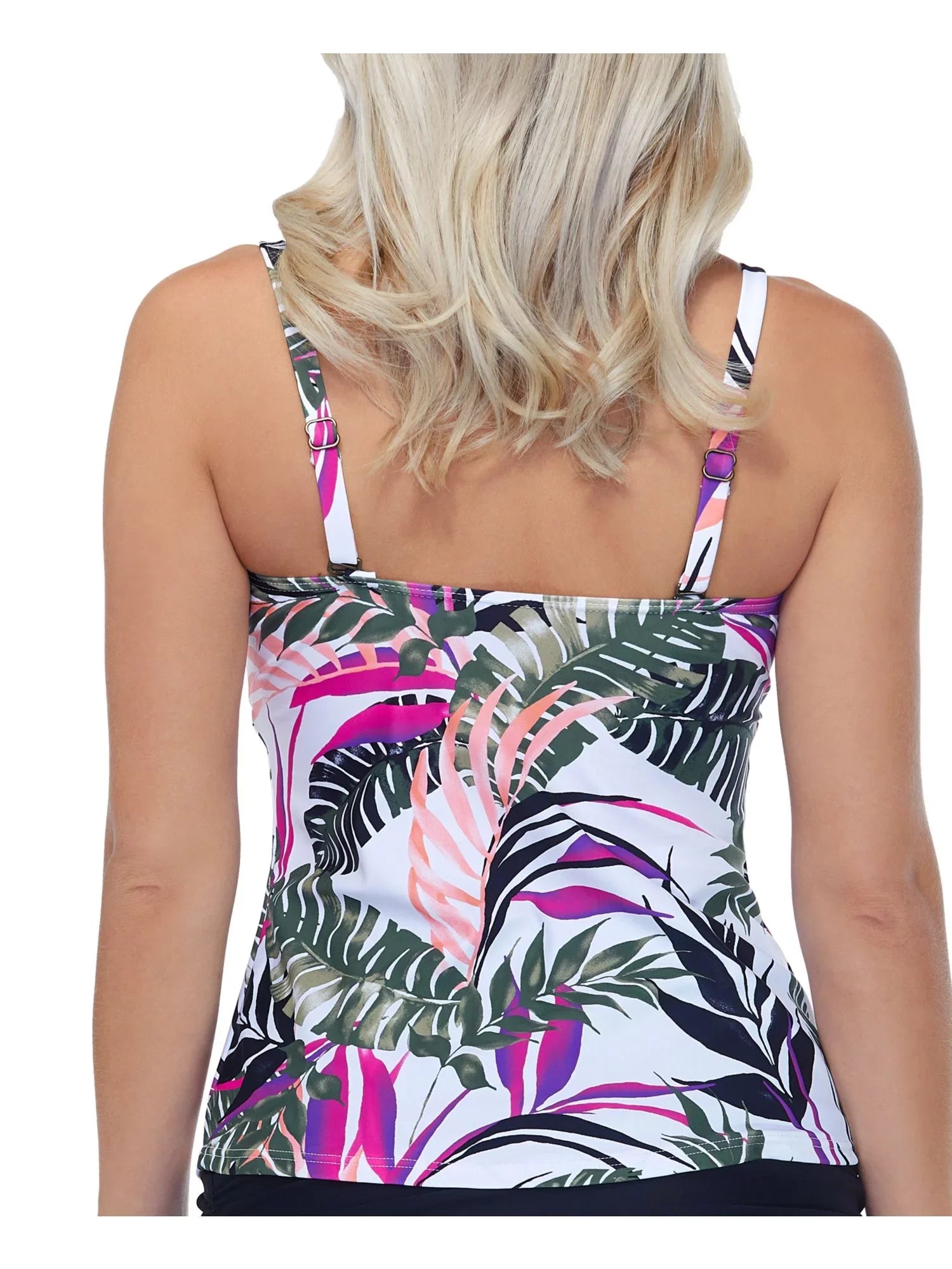 Tankini Top White Swimsuit 12 ESCAPE Palms Print Tropical Ruffled Aloha Stretch Women's Sweetheart ISLAND Neck