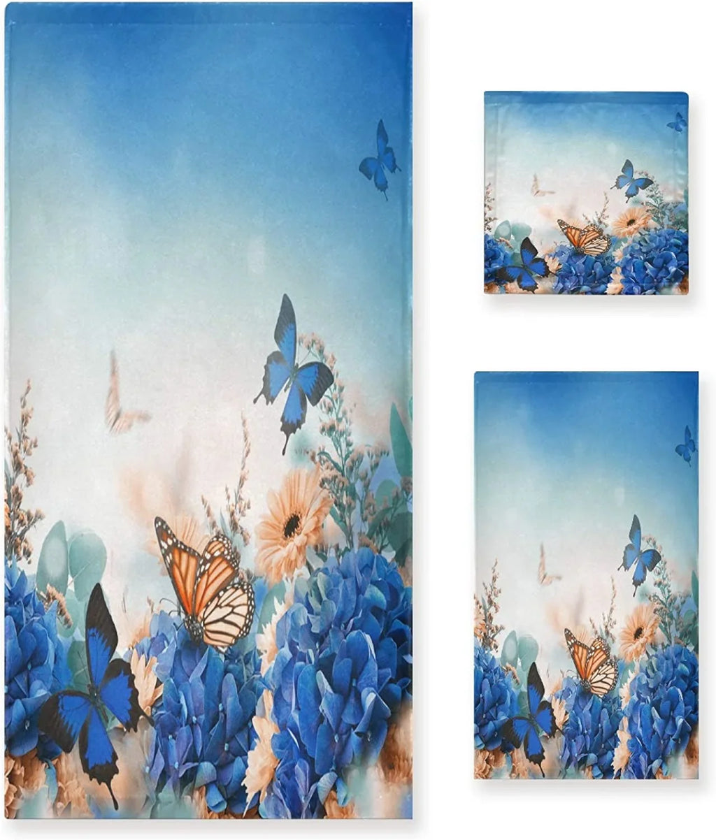 Shrubs Bath Wellsay Multipurpose Gym, Butterfly Towels, Towel+1 Beautiful Soft Hand Washcloth, Hotel, Flowers 3 Towel+1 Bathroom, and Kitchen Decorative Luxury 1 Set of Spa for