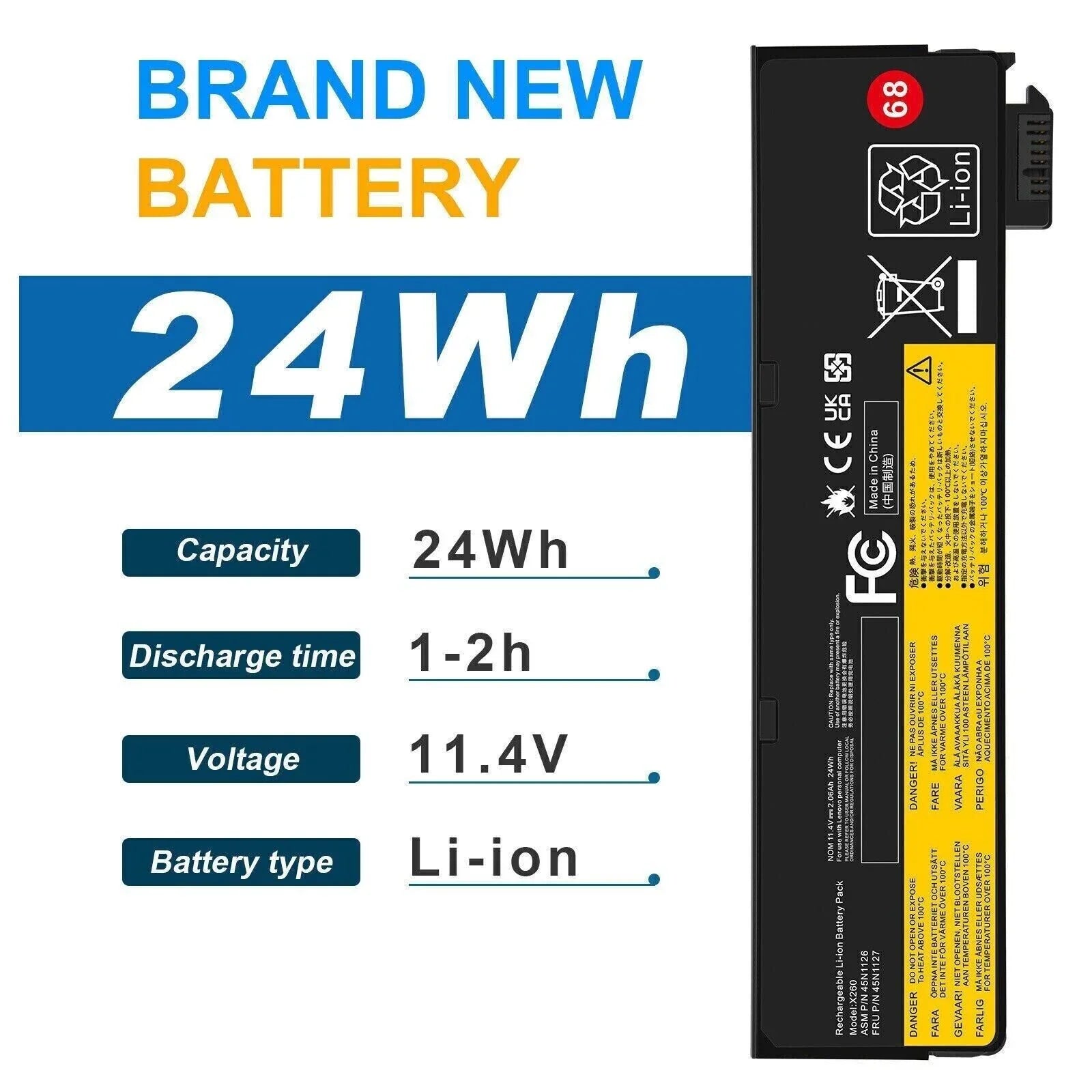 T440 X240 11.4V X250 Laptop Notebook ThinkPad T550 45N1775 X260 X240s 24Wh Replacement T450 for Battery Lenovo 68