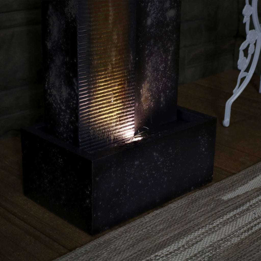 32" Tower Sunnydaze LED with Cascading Outdoor Fountain Metal Lights -