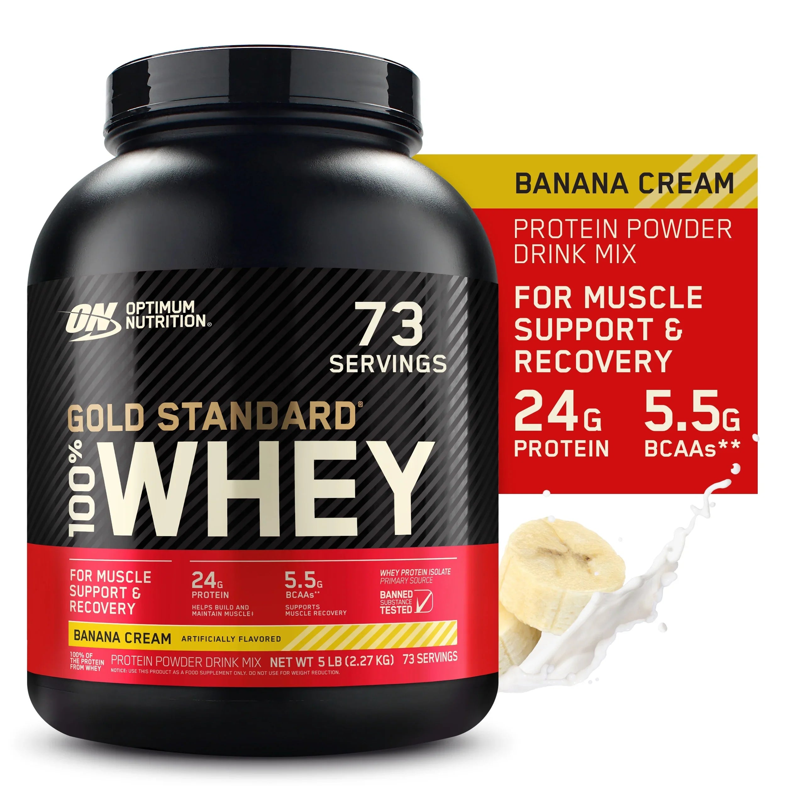 73 Standard Nutrition, Cream, Gold 100% Powder, Protein 5 Optimum Banana Servings lb, Whey
