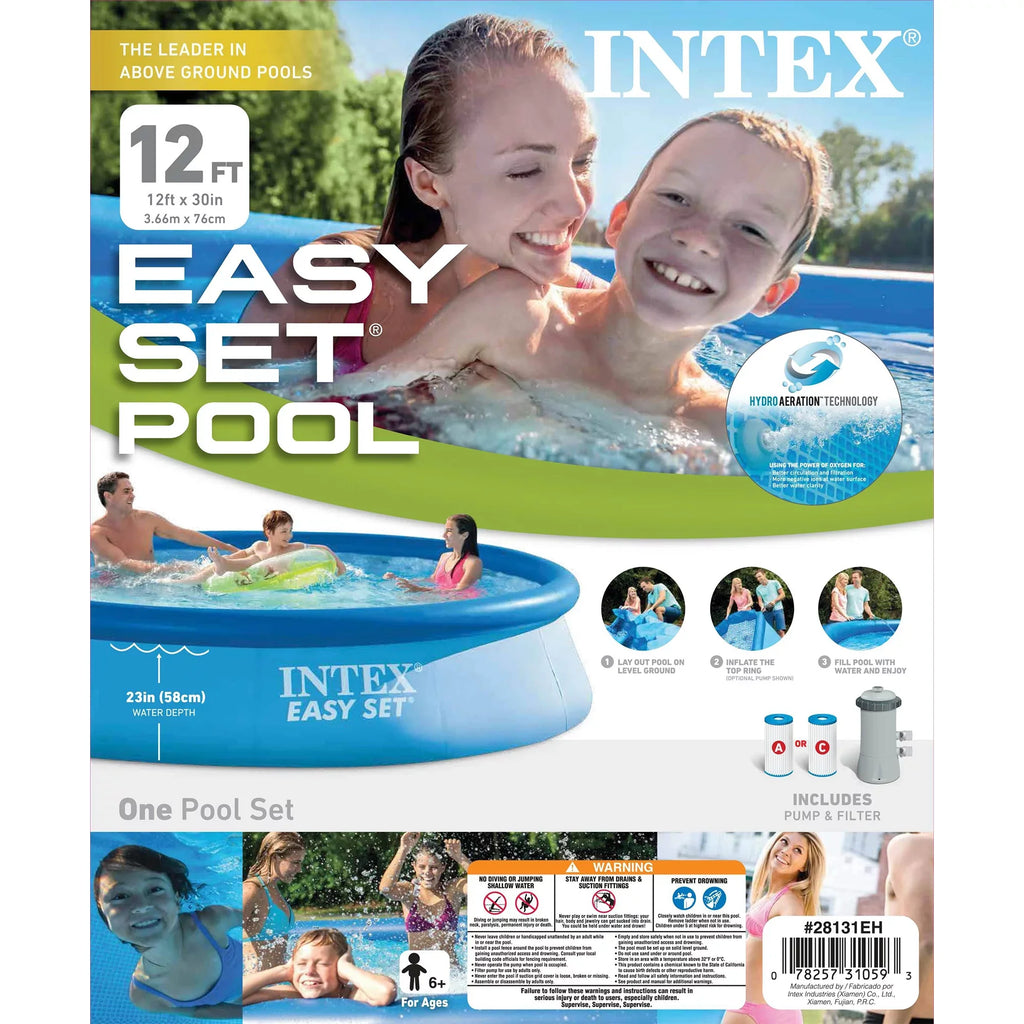 Intex 30in 12ft Ground Automatic & Pool x with Above Filter Set Pump Vacuum Easy