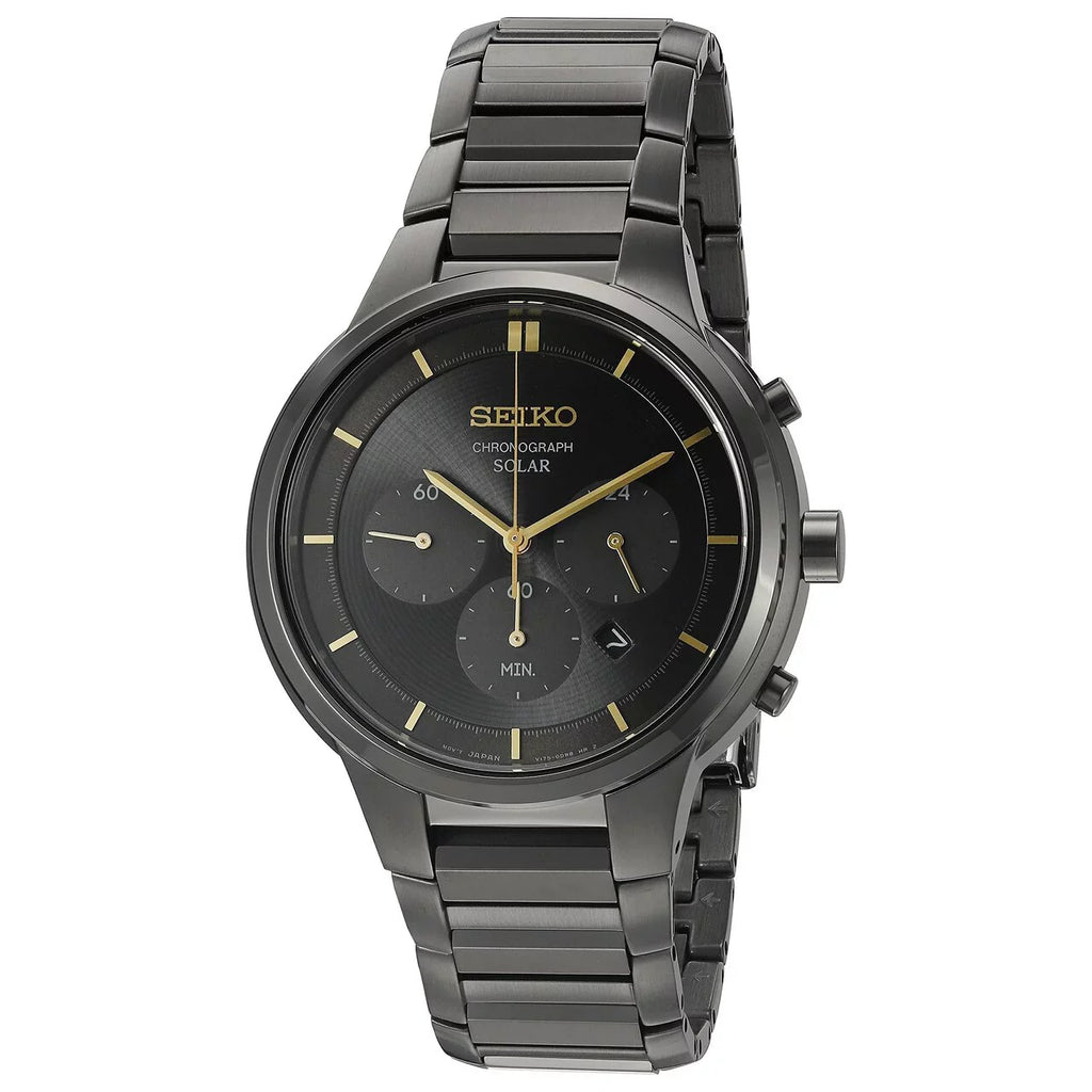 Men's Seiko Powered Band SSC441 Watch Black Stainless Ion-plated Solar Steel Chronograph Core