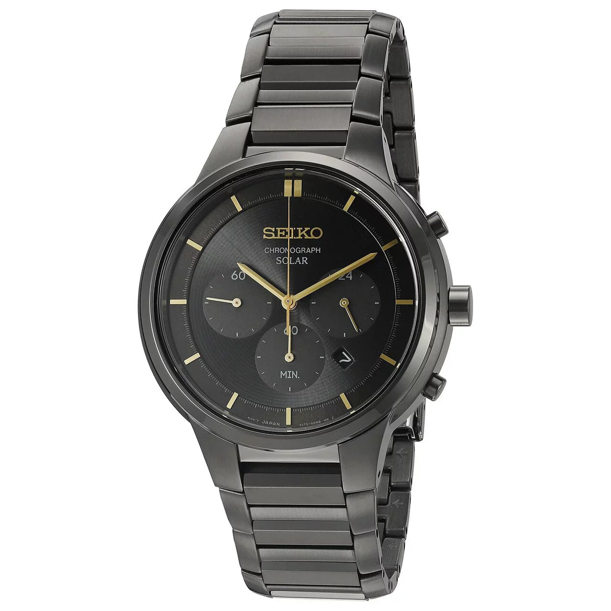 Men's Seiko Powered Band SSC441 Watch Black Stainless Ion-plated Solar Steel Chronograph Core
