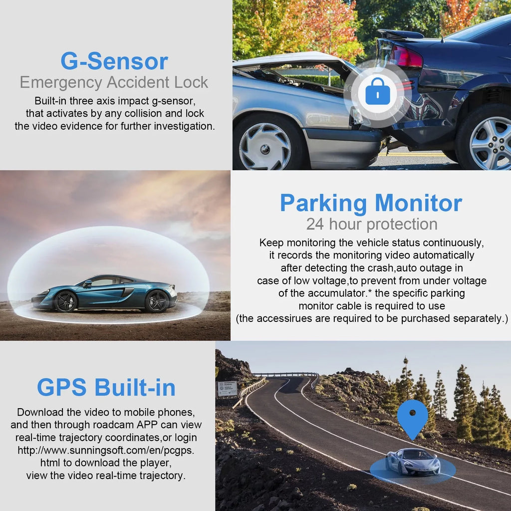 Driving 2160P & FHD Built-in 170° 4K Car for Recording, Rear Recorder Cam G-Sensor, Angle and Dash Camera, WDR, Monitor, Cam Night Parking Cars, Front with GPS Wide WiFi with Vision, Dash Loop