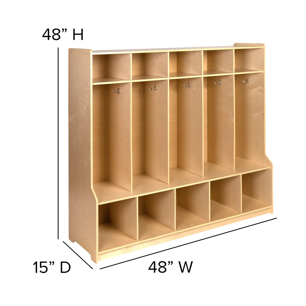 Cubbies, - Kid 48"L Storage Bench, and Friendly Wooden Design (Natural) 48"H BizChair Organizer School Section Hook-Safe, with x 5 Coat Locker