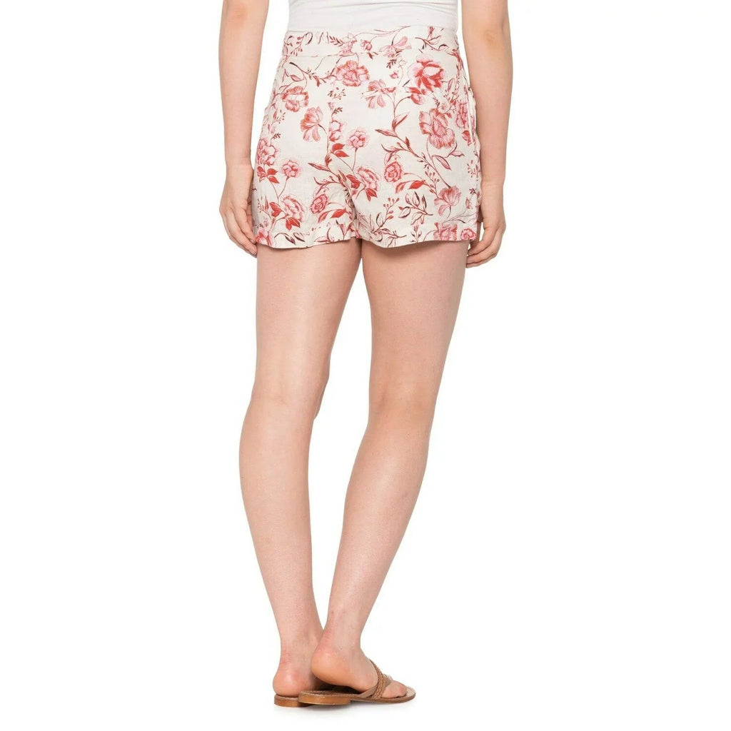 RED PINK PANTS FLOWERS LINEN WOMEN SZ - CYNTHIA - 3" 10 ROWLEY SHORTS