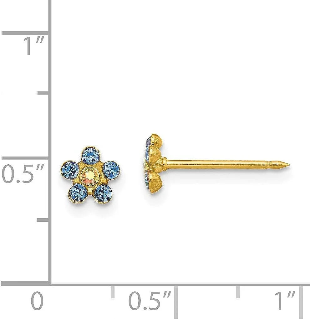 Crystal Inverness Yellow Earrings Solid Flower Gold 5mm Borealis Blue/Aurora 14k -