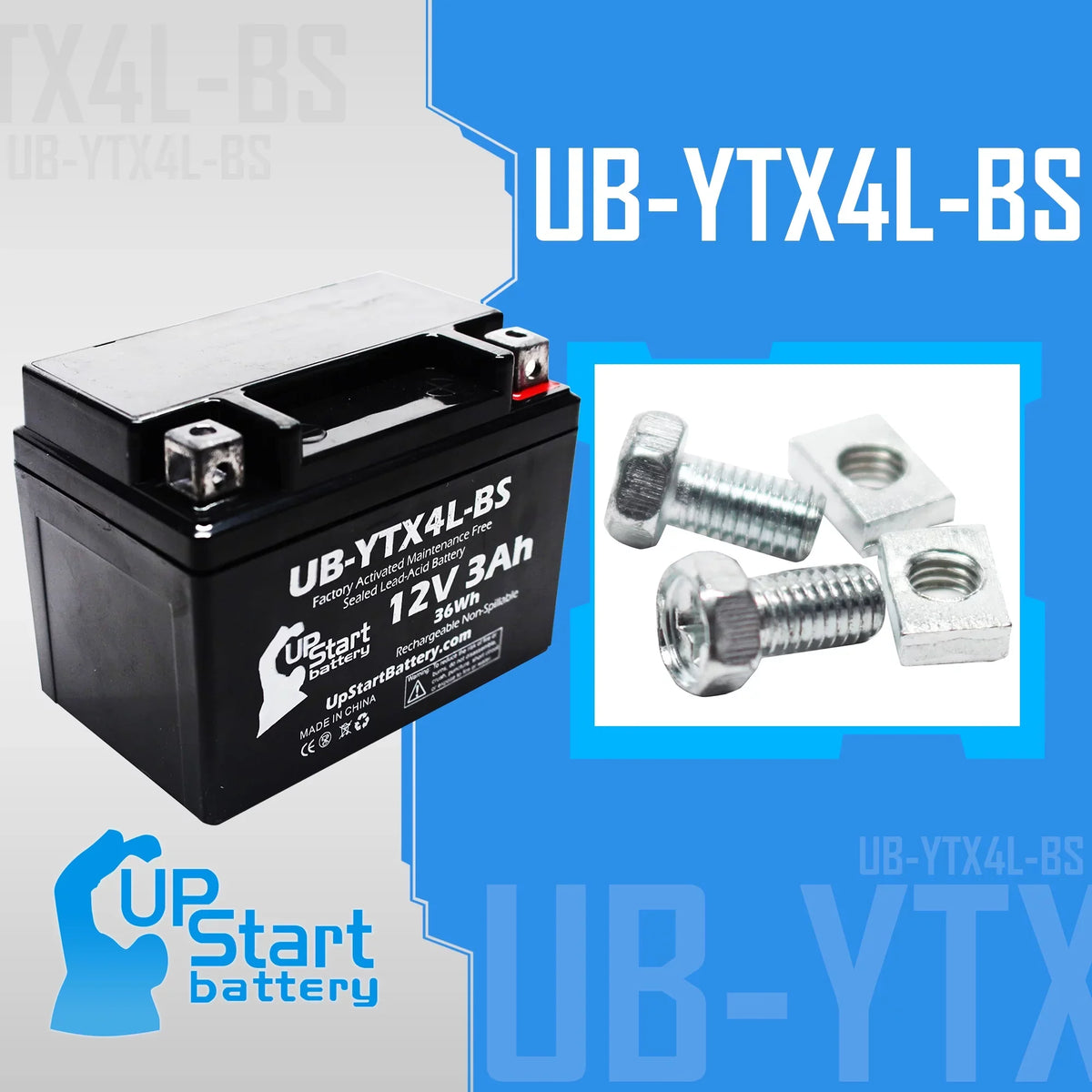 DS90F, Replacement - 3Ah, Battery 12V, 4-Pack Quest ATV 90CC Free, Bombardier Activated, UpStart Battery UB-YTX4L-BS 2004 DS90, Maintenance for Factory (Can-Am)