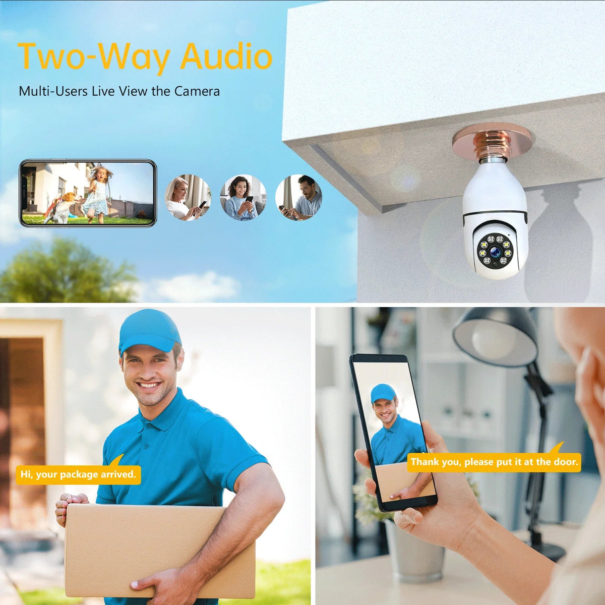 Wireless Camera Outdoor, Remote Wifi 2-Way Security E27 Detection Vision 360° 1080P Color Audio Night Dome Motion Access (2PCS) Camera TOGUARD Light IP Camera with Bulb 2.4G