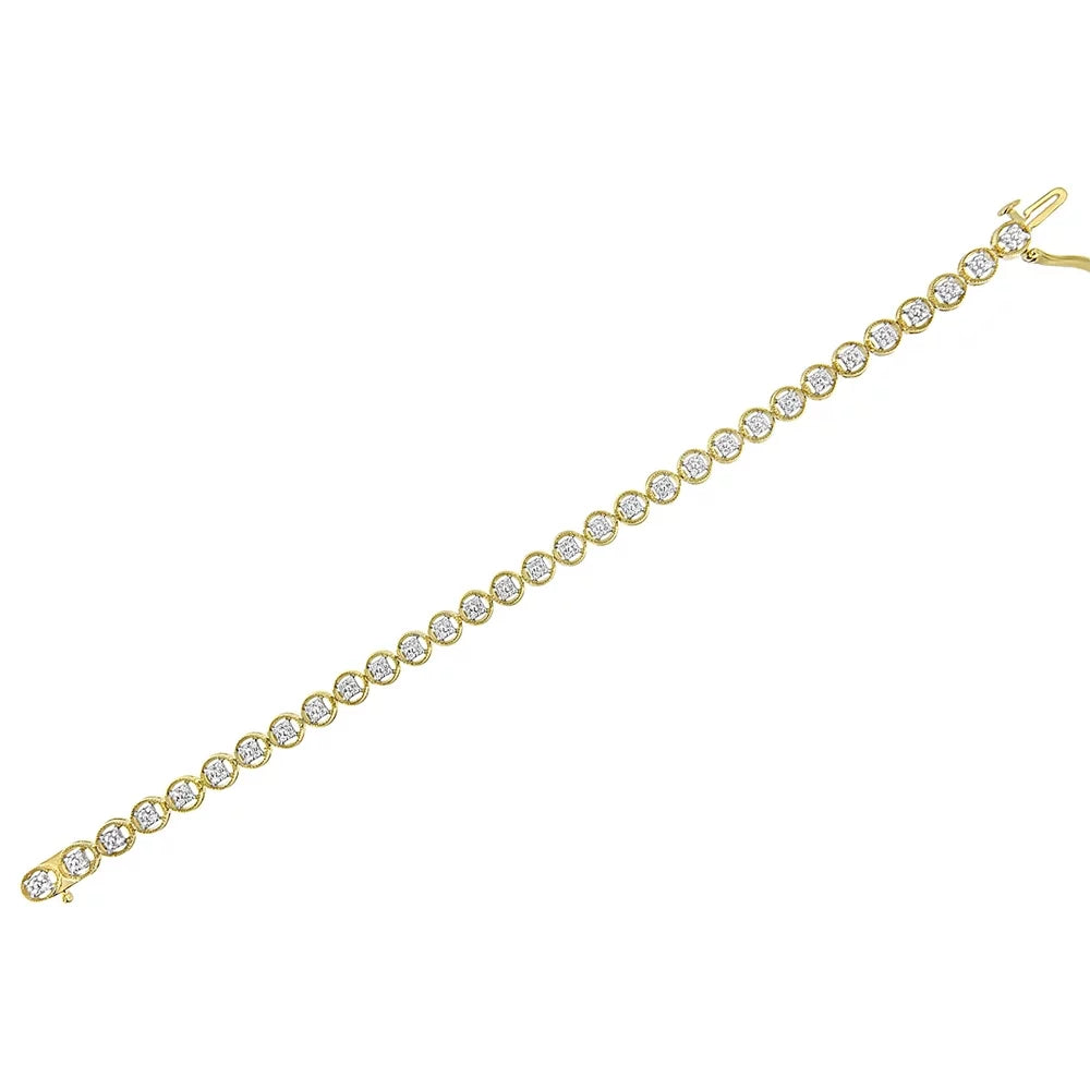 Silver Gold Color, Wheel Plated Sterling Yellow Link Tennis Cttw I2-I3 (I-J .925 Diamond Circle 14K Clarity) 7" Bracelet 1/10 Open