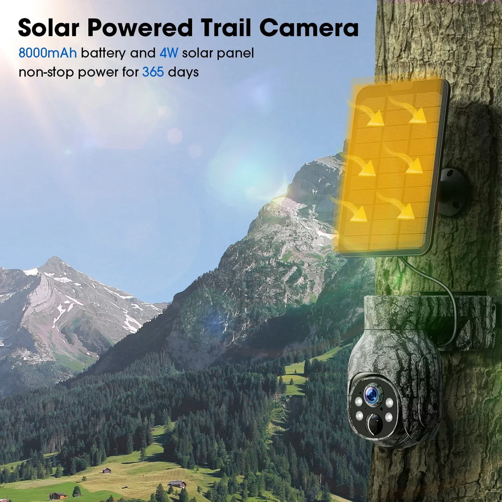 Trail PIR Motion, Vision, 360°Pan Cellular Storage, View, Wireless Card 2K 90°Tilt, with WiFi LTE, Camera &SD with No 4G Night Solar Waterproof, Cloud Live Cam Hunting CAMPARK SIM Camera Game Security