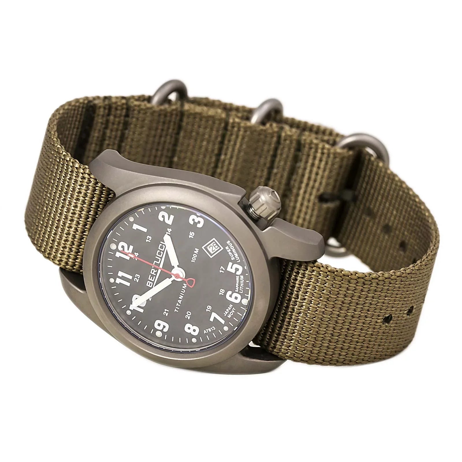 12724 Nylon Mens Classic - Black Watch Beige Titanium Strap Dial Analog Original - A-2T -