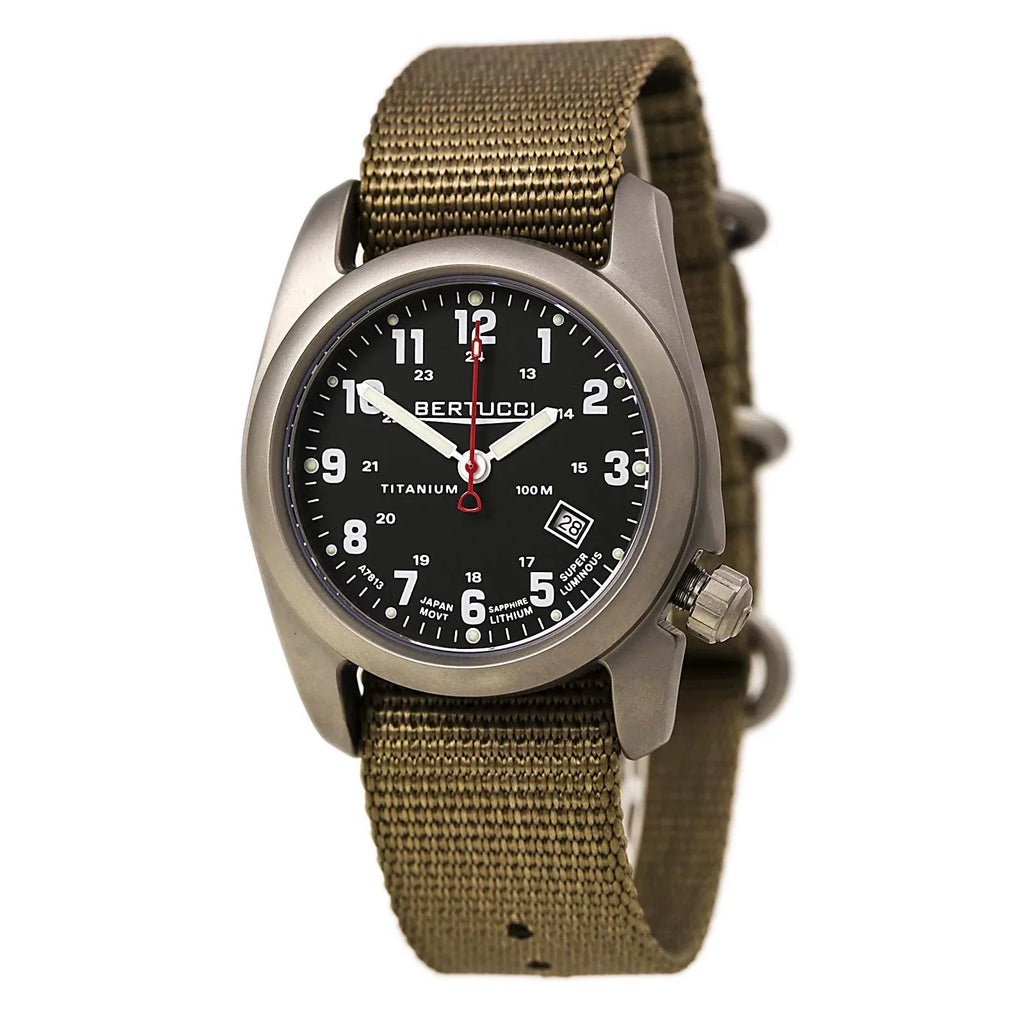 12724 Nylon Mens Classic - Black Watch Beige Titanium Strap Dial Analog Original - A-2T -