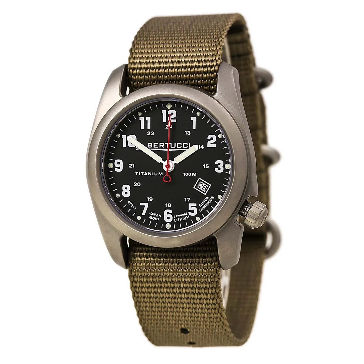 12724 Nylon Mens Classic - Black Watch Beige Titanium Strap Dial Analog Original - A-2T -