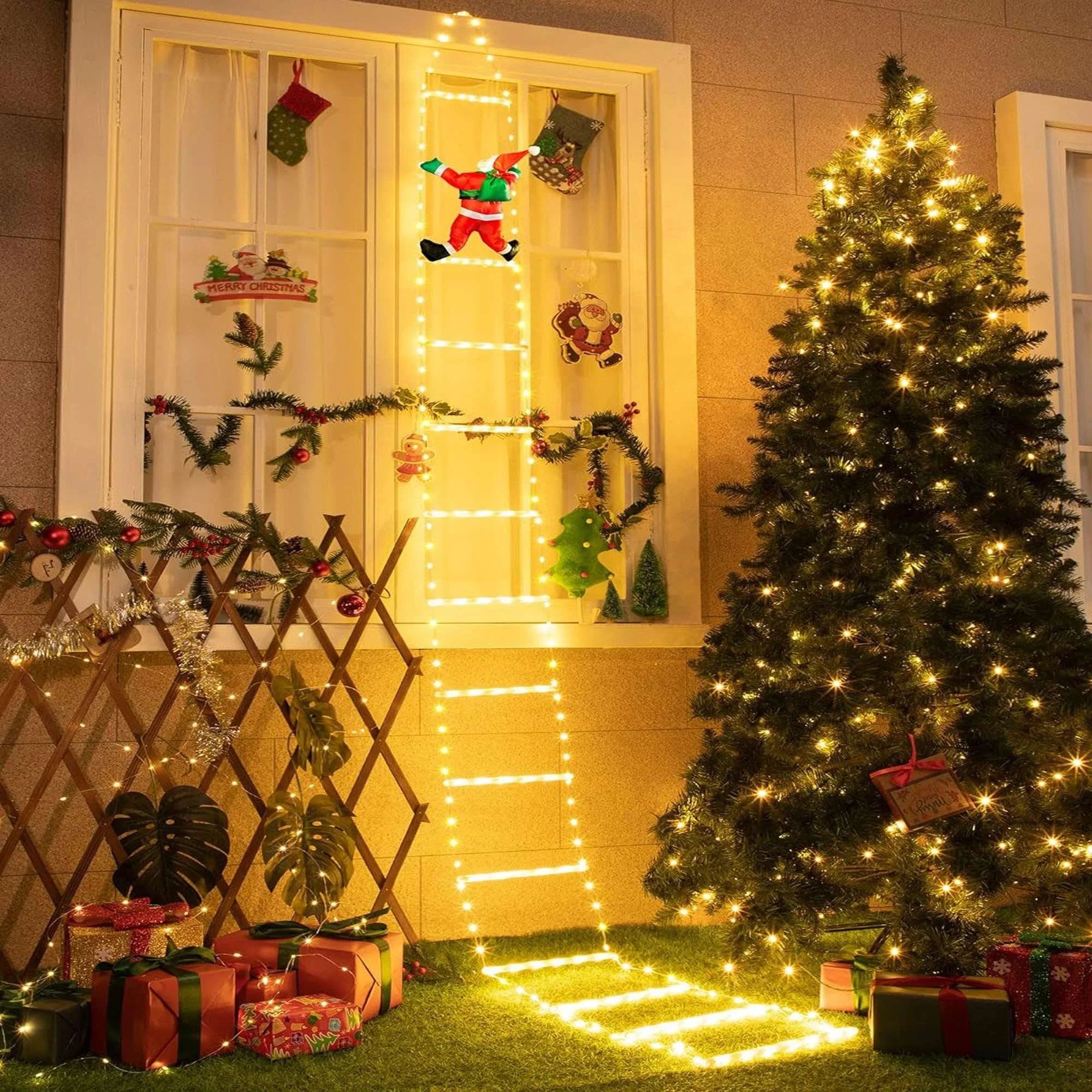 Porch Xmas for Lights Led Tree 10.5 Lava Lights Climbling Wall Ladder with Decor Santa Garden Roof Claus Outdoor Xmas Waterroof Lights Christmas Home ft