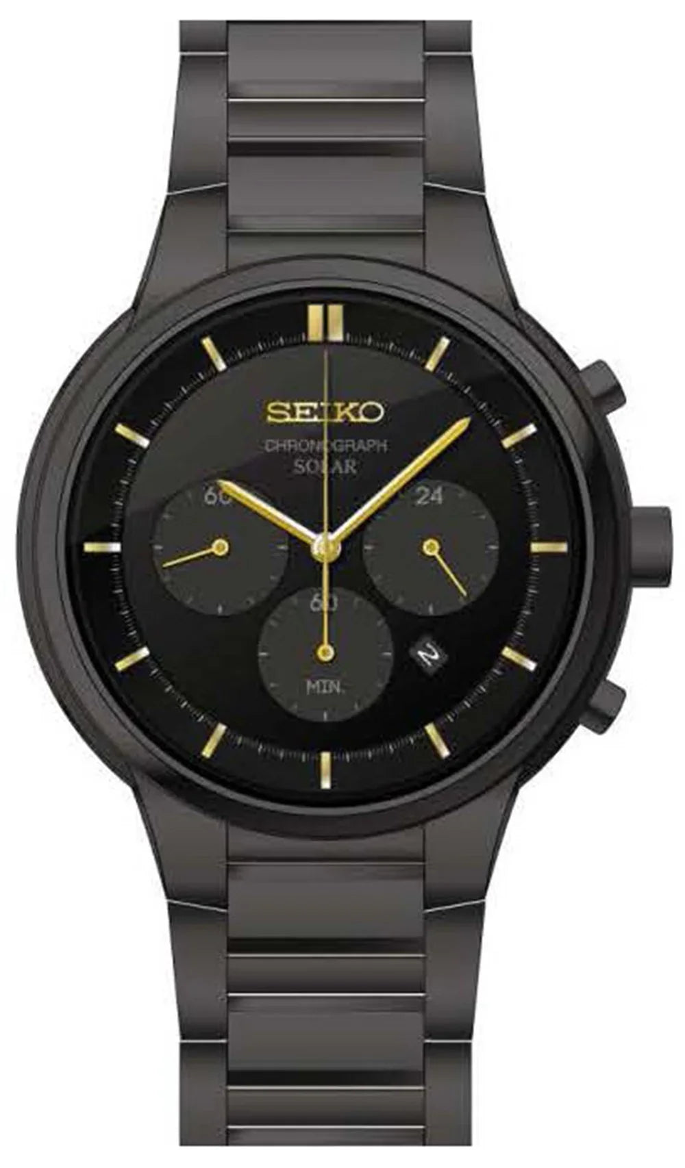 Men's Seiko Powered Band SSC441 Watch Black Stainless Ion-plated Solar Steel Chronograph Core