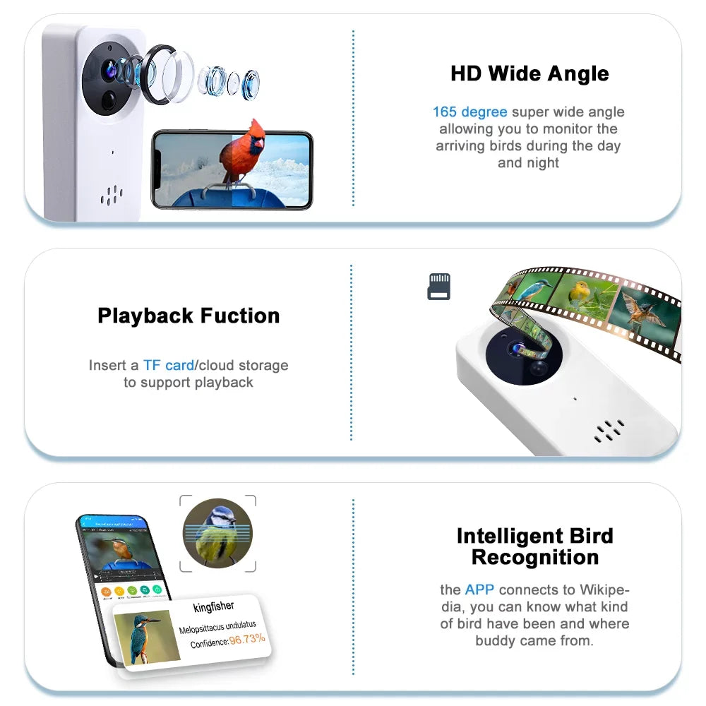 Bird Bird Automatic Camera, Feeder App Rechargeable Feeder, Notification, Smart House+ with , Wild Bird Battery Sensing, AI Bird Recognition Outdoor