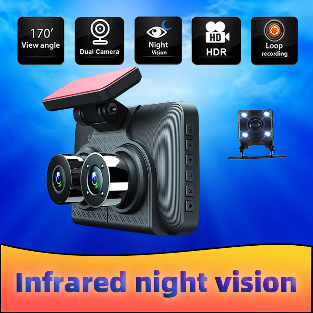 Camcorder Cameras 3 Car Driving Cam Rearview Mirror Angle Wide Pinnaco Safety Recorder Dash