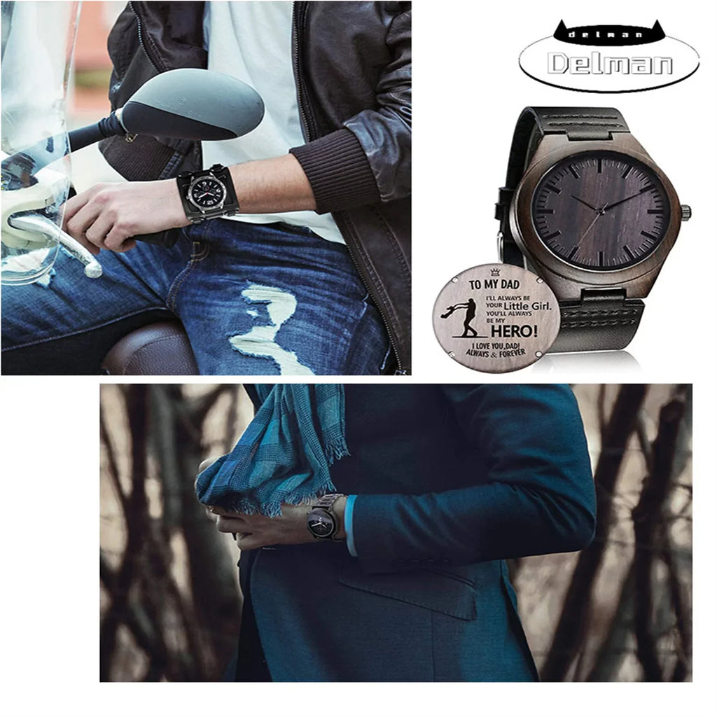 Family Watch Women Son Mom for Wooden Wife Men Wood Husband Watch, Casual Engraved Handmade Dad Customized