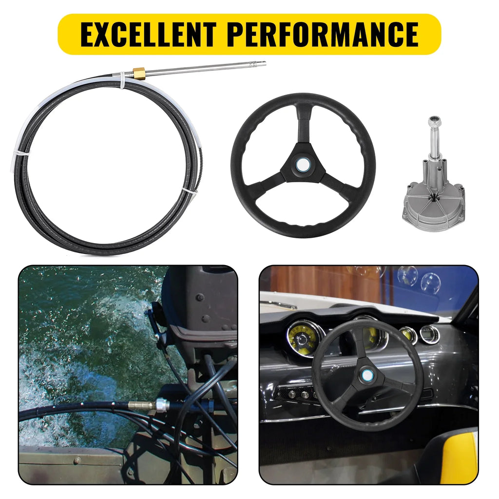 Cable Boat Accessories Ft. 12 Steering VEVORbrand Outboard Ft. Wheel, In. Rotary Mechanical with Boat 12 13
