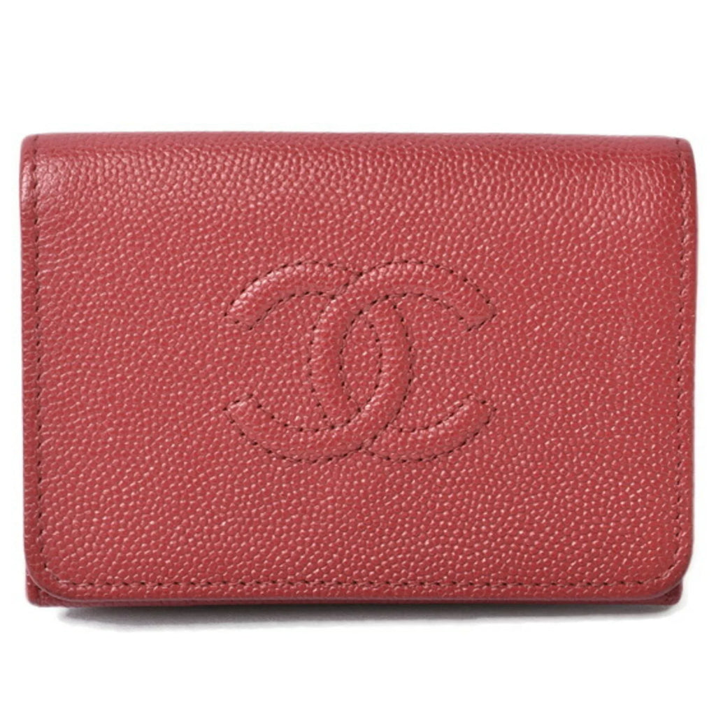 here CHANEL Chanel skin (Like Pre-Owned wallet mark caviar New) dark red