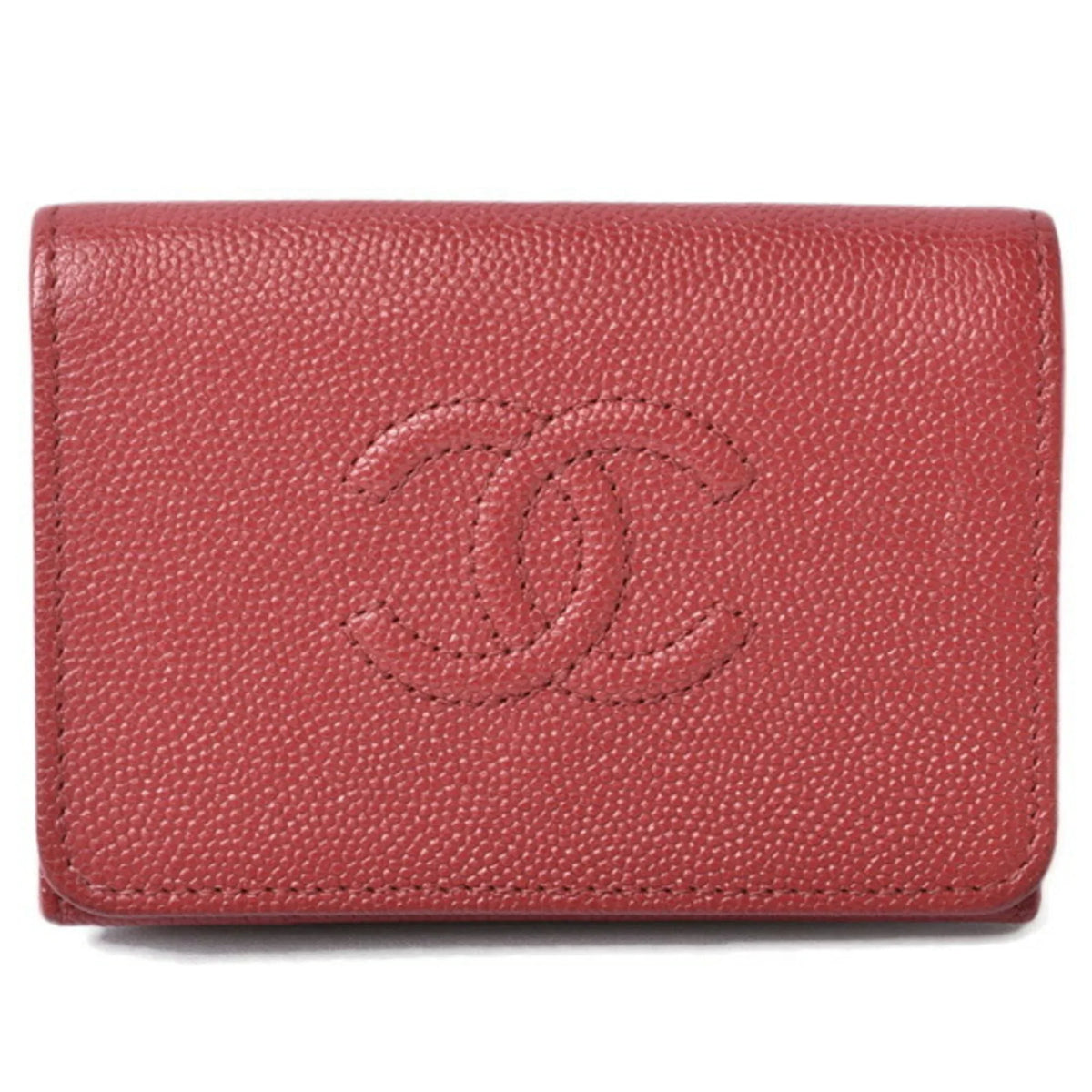 here CHANEL Chanel skin (Like Pre-Owned wallet mark caviar New) dark red
