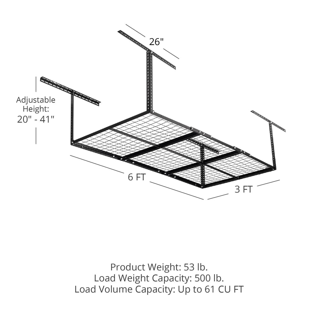 Grid 41" x Ceiling Metal Organization Bikes Adjustable for Storage Storage Wire Loading System, with Attachments 500 Titan LB Height, 6' Overhead 3' Rack, Bins to Capacity, 20" Garage Mount Equipment