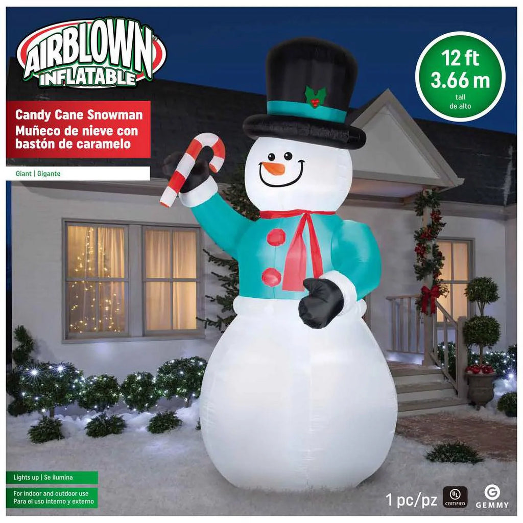 LED Candycane Snowman ft. 12 Inflatable Gemmy with