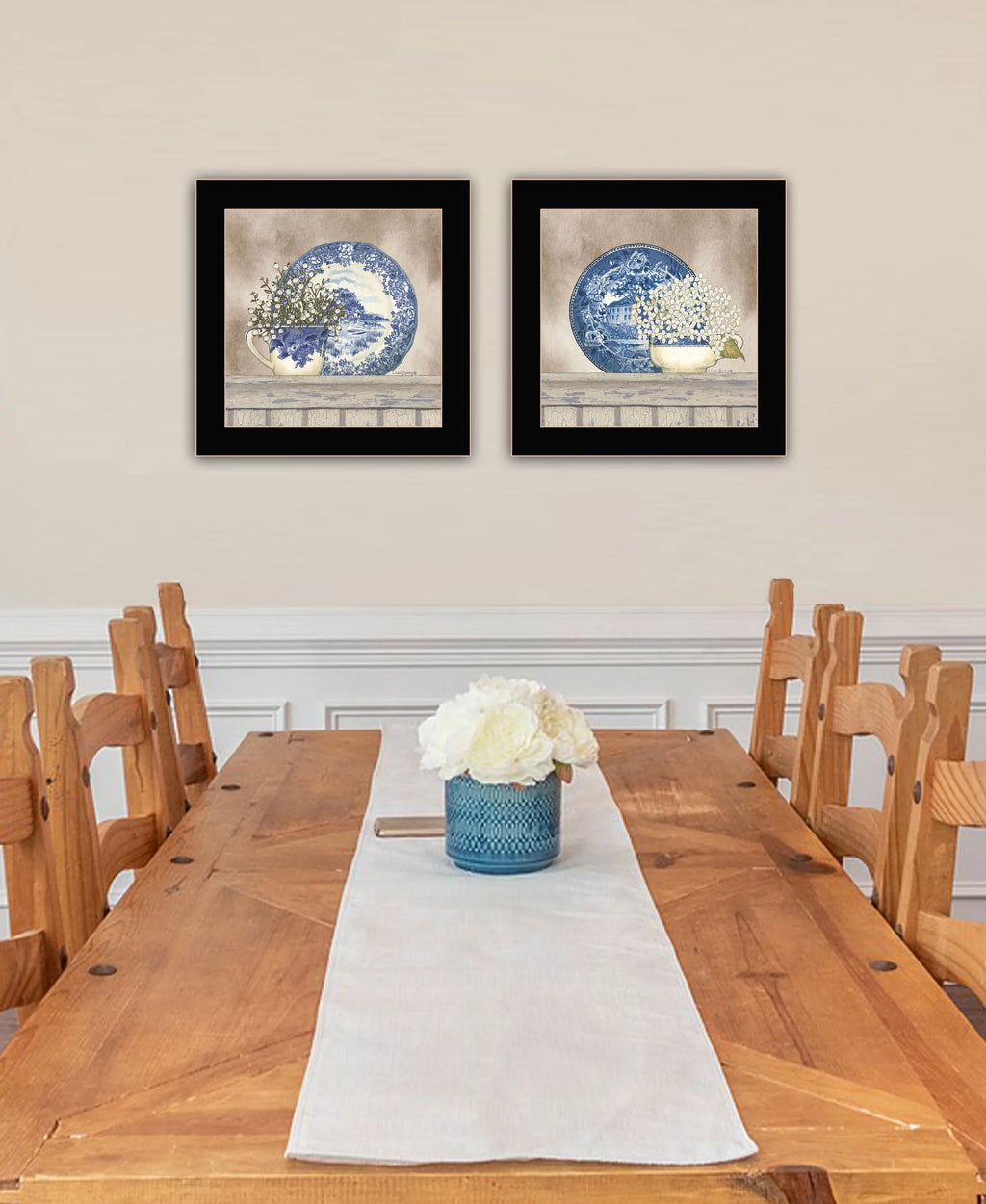 Ready Blues Vignette to Hang Black Spivey, Farmhouse Framed Print, 2-Piece Linda Frame "The By Collection"