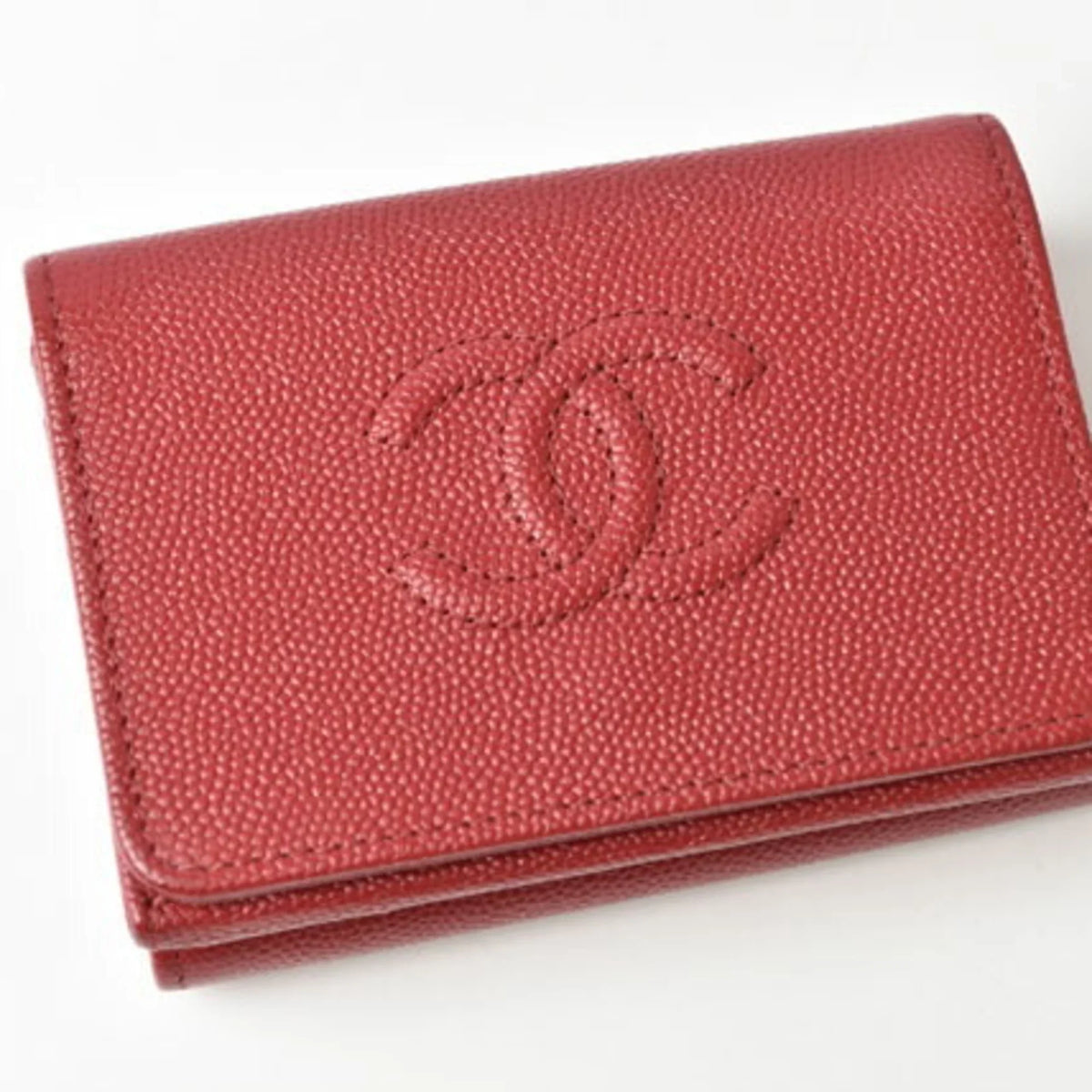 here CHANEL Chanel skin (Like Pre-Owned wallet mark caviar New) dark red
