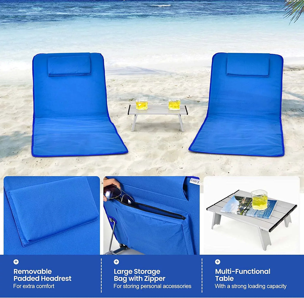 Lounge 5 Lawn Table, Beach Camping, Adjustable for Folding Side with 2-Pack Chair Chairs, Adults Set Position for Chairs Sunbathing,