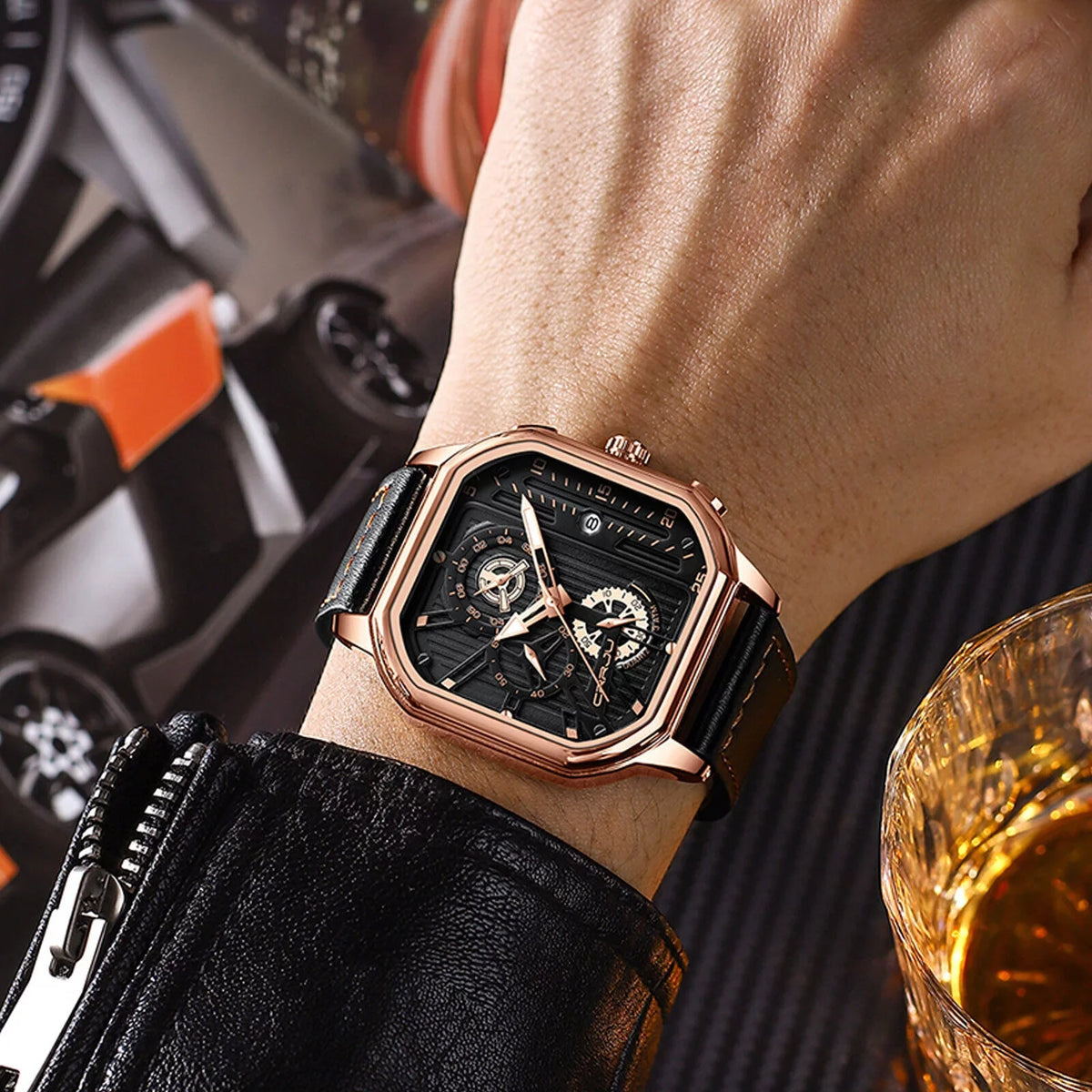 Leather Men's Date Quartz Business Chronograph Waterproof Watch Luminous Luxury