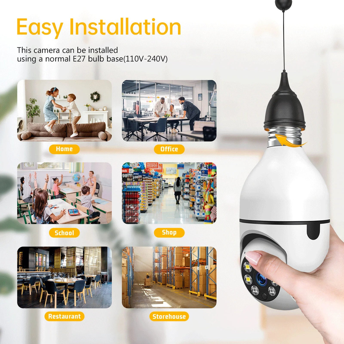 Wireless Camera Outdoor, Remote Wifi 2-Way Security E27 Detection Vision 360° 1080P Color Audio Night Dome Motion Access (2PCS) Camera TOGUARD Light IP Camera with Bulb 2.4G