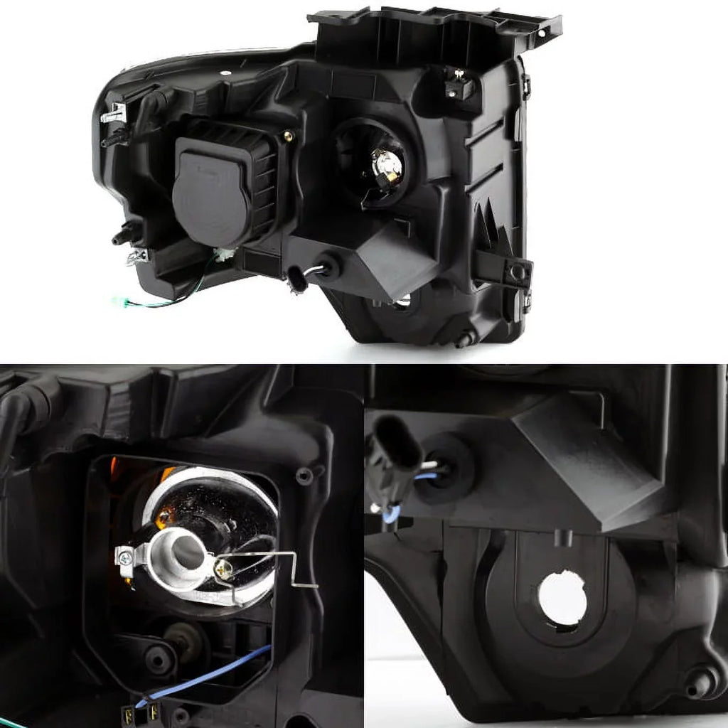 '+ LED F-150 AKKON F150 [Dual Halo - Ring] Truck Projector Set Headlights 09-14 LED Pickup Black Smoked light For Tail