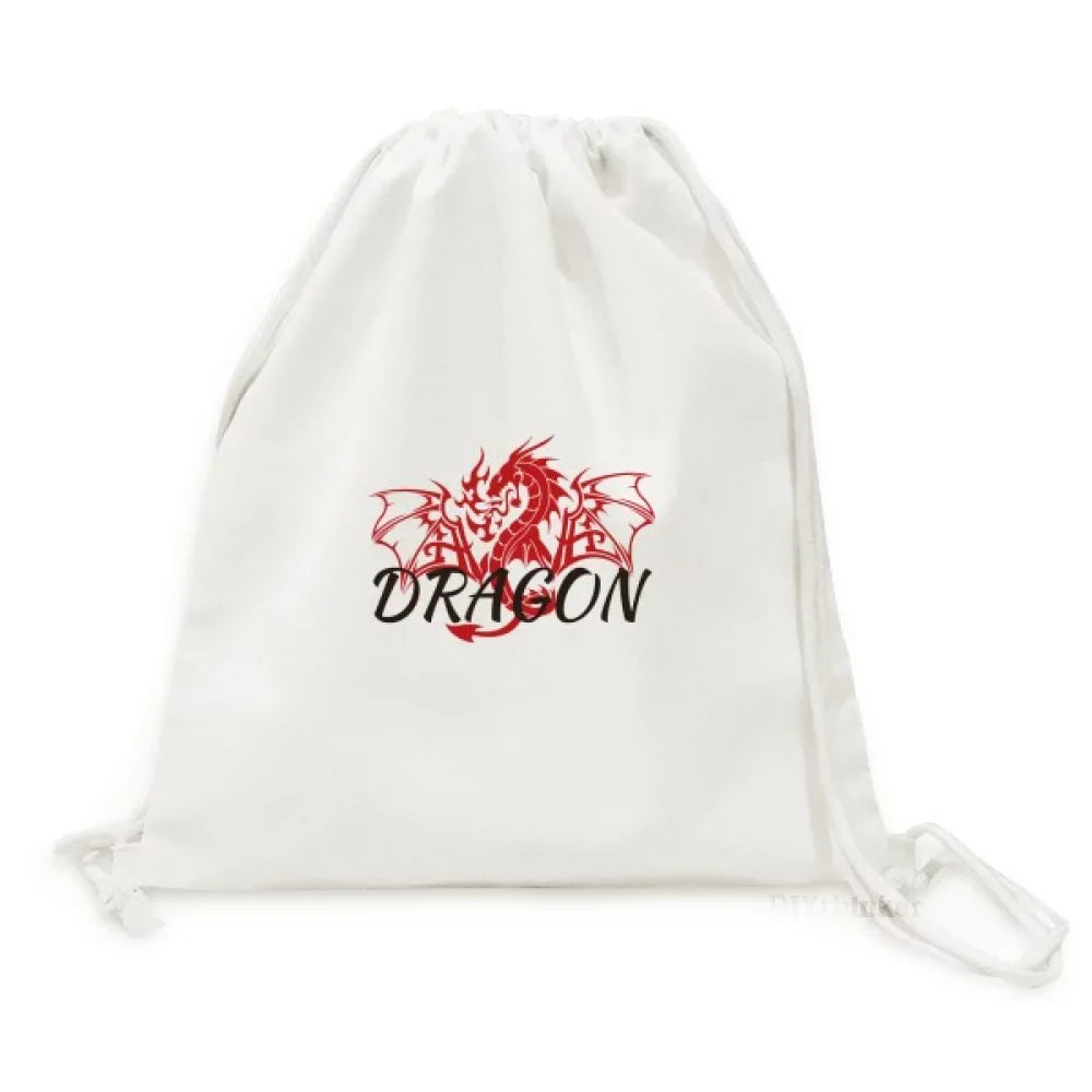 East Mesh Canvas Myth West Drawstring Backpack Animal Reusable Dragon Shopping Wings Bag